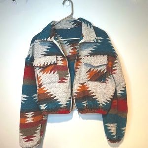 Southwestern style print cropped bomber jacket size M